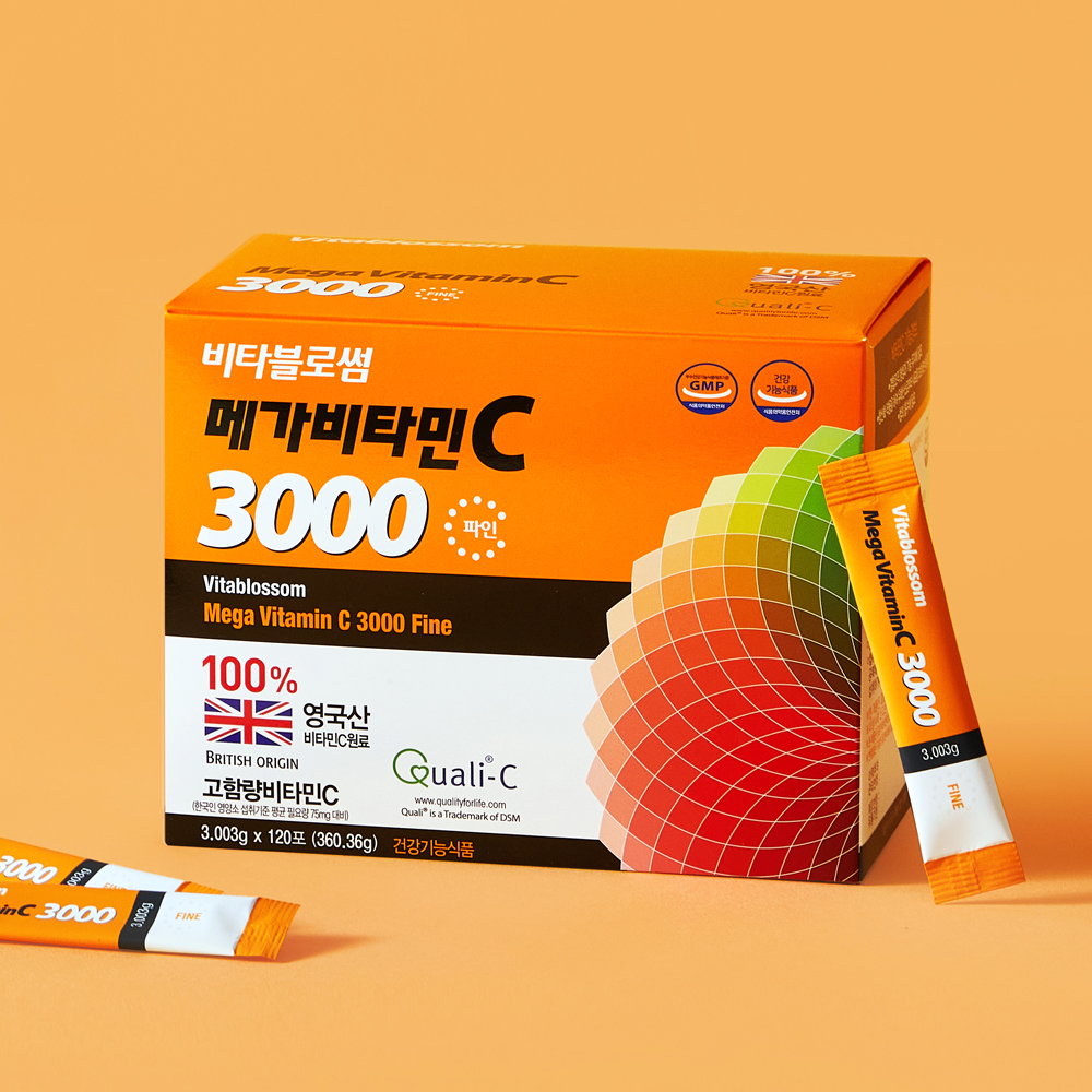 비타블로썸 고함량 <b>메가</b><b>비타민C</b>3000 파인 120포 가루 영국산