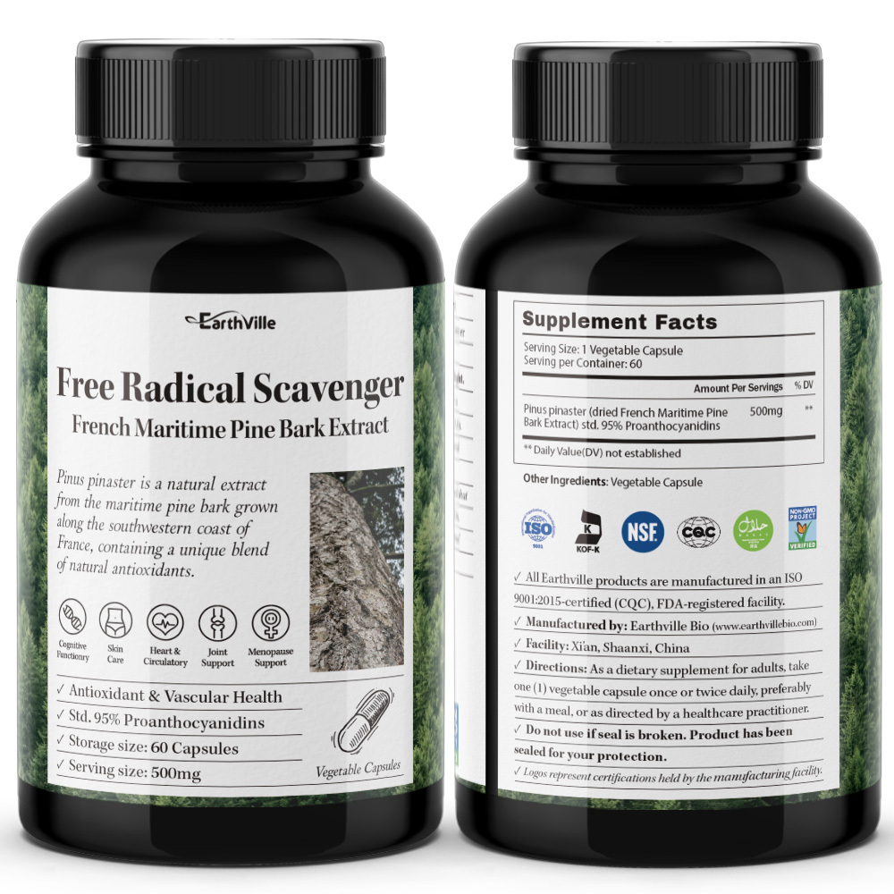 어스빌 <b>프랑스해안송</b>소나무껍질추출물 500mg 파인바크 프로안토시아니딘 60캡슐