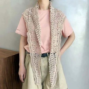 긴스타일 레이스 니트 삼각 어깨숄 머플러 가디건
