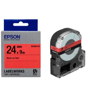 (Epson)엡손 라벨테이프 SC24R-PX / 규격 24mmX9m 적색바탕 검정글씨