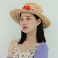 천연 라피아햇 여성 여름 모자 꽃장식 챙넓은 왕골 밀짚모자