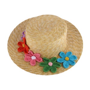 천연 라피아햇 여성 여름 모자 꽃장식 챙넓은 왕골 밀짚모자 페도라