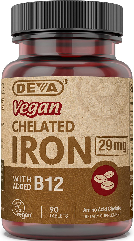 데바 비건 <b>킬레이트 아이언</b> 철분 29mg 비타민B12 30mcg 90정