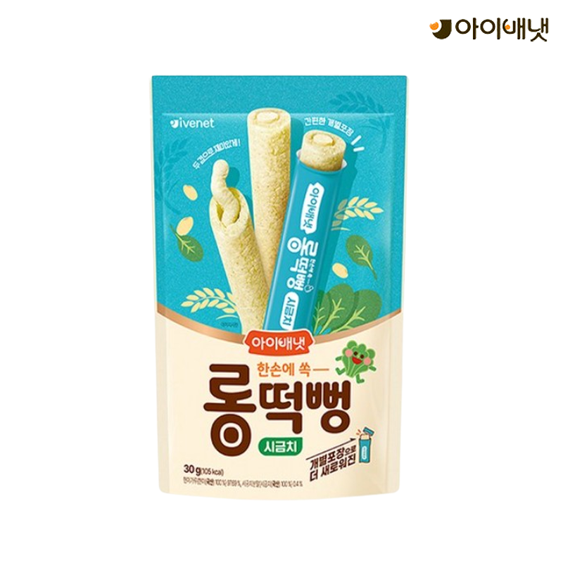 아이배냇 롱떡뻥 스틱 시금치맛 돌아기 유아 간식 한 손에 쏙