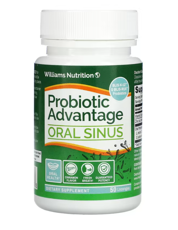 <b>Williams</b> Nutrition 프로바이오틱 어드밴티지 구강 부비동 계피 50정