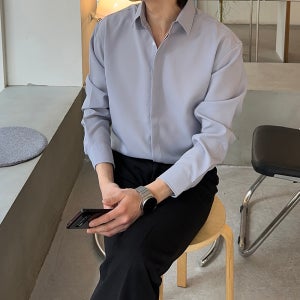 남자 셔츠 구김없는 오버핏 실크 남방 남자 와이 셔츠