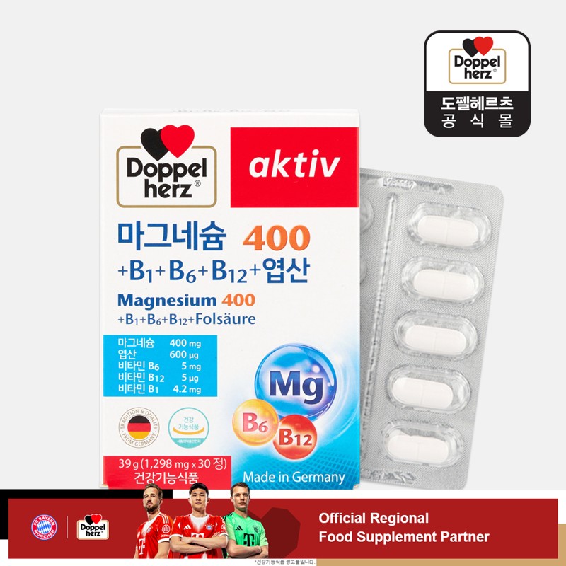 <b>도펠헤르츠</b> 마그네슘 400 비타민 B1 B6 B12 엽산 30정, 1개