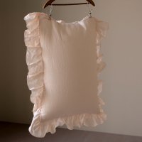 [보노엠] 리투아니아 프릴 수입 고급 린넨 베개 커버 (피치) Lithuanian Frill Linen Pillow Cover (Peach)