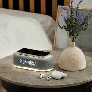 만렙 LED 무소음 블루투스 스피커 알람 무드등 무선충전 탁상시계