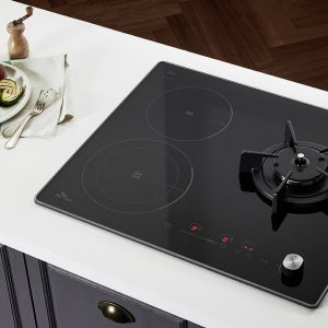 3구 인덕션+가스 하이브리드 전기 쿡탑 레인지 독일쇼트사 상판 터치+다이얼