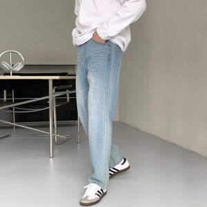 남자 세미와이드 데님 청바지 2컬러 코튼 스트레이트핏 통바지 일자핏 남성 데일리 팬츠