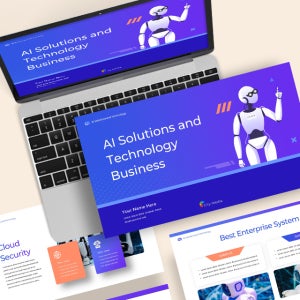 AI 솔루션 & 테크놀러지 파워포인트 PPT (인공지능, Tech, IT, 챗봇, 기술, 미래, 메타버스, 로봇, 일러스트)