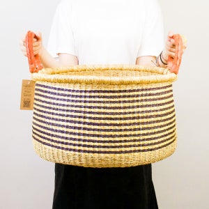 공정무역 볼가바구니 플로어 줄무늬 네이비 크기 선택
