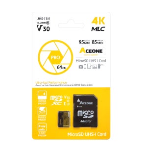 에이스원 MLC 마이크로SD 64GB 4K U3 V30 액션캠 캠코더 고프로 오즈모 호환 MicroSD