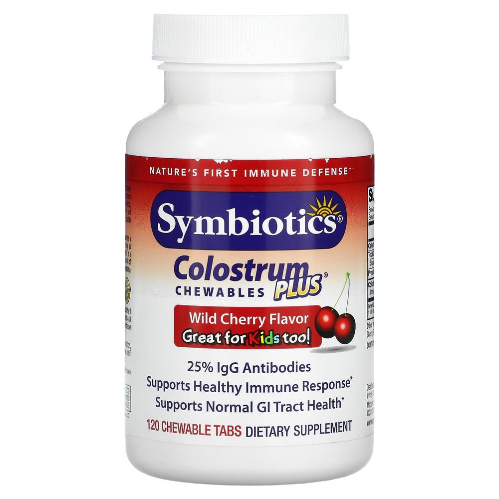 Symbiotics <b>심바이오틱스</b> 초유 콜로스트럼 츄어블 플러스 와일드 체리 맛 120정 성인 <b>키즈</b> 어린이