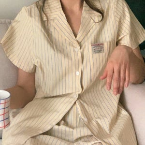 [컴피] 버블 스트라이프 반팔 빈티지 파자마 세트(국산 순면 여름잠옷)