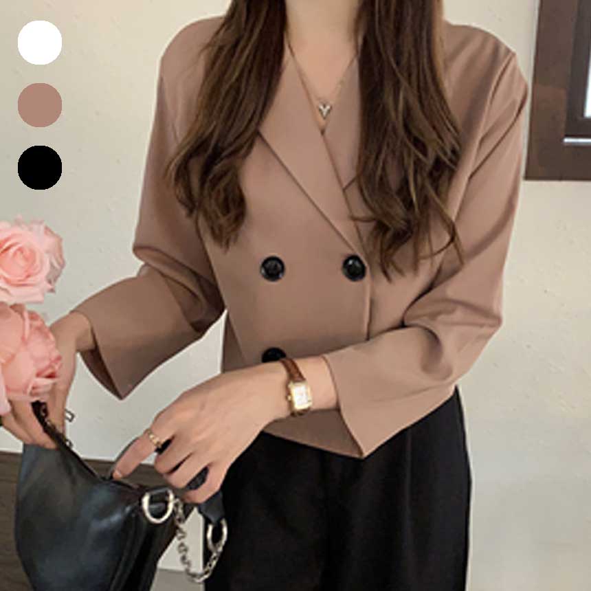 테일러드 더블 크롭 셔츠 자켓 자켓셔츠 브라운 화이트 블랙 여자 봄 가을 데일리 오피스
