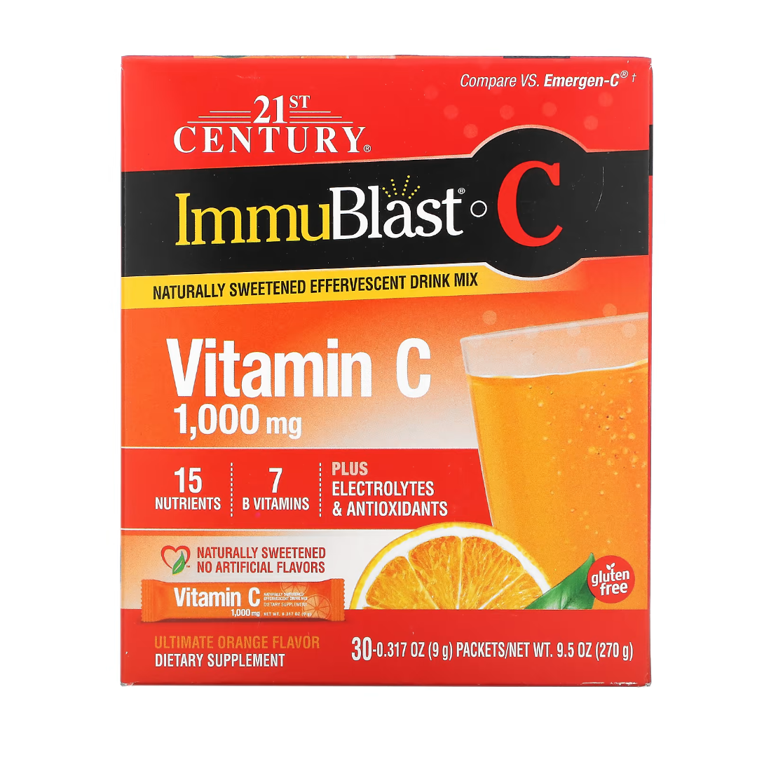 21세기 센츄리 <b>ImmuBlast</b> C 비타민C 발포 드링크 오렌지 1000mg 30팩