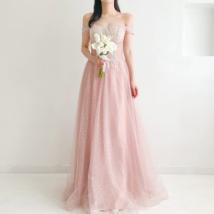 티파니 셀프웨딩 핑크 드레스 대여 레이스 오프숄더 피로연 결혼식 2부 이브닝 연주 브라이덜샤워