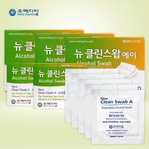 메디탑 뉴클린스왑에이 100매 5개 알콜스왑 소독용 일회용 알콜솜 낱개포장