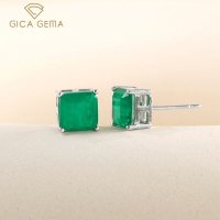 에메랄드귀걸이 패션 봄 탄생석 GICA GEMA-클래식 925 스털링 실버 스터드 귀걸이 7x7mm 보석 스퀘어 모양 스톤 여성 고급 주얼리 선물