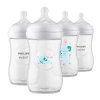 Philips Avent Natural Baby Bottle 필립스 아벤트 천연 젖병, 매너티 디자인 9온스, 4팩 공기를 배출