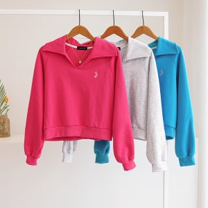 [BIG SALE 원가이하] [자체제작] 심플링 자수 세미크롭 카라 맨투맨