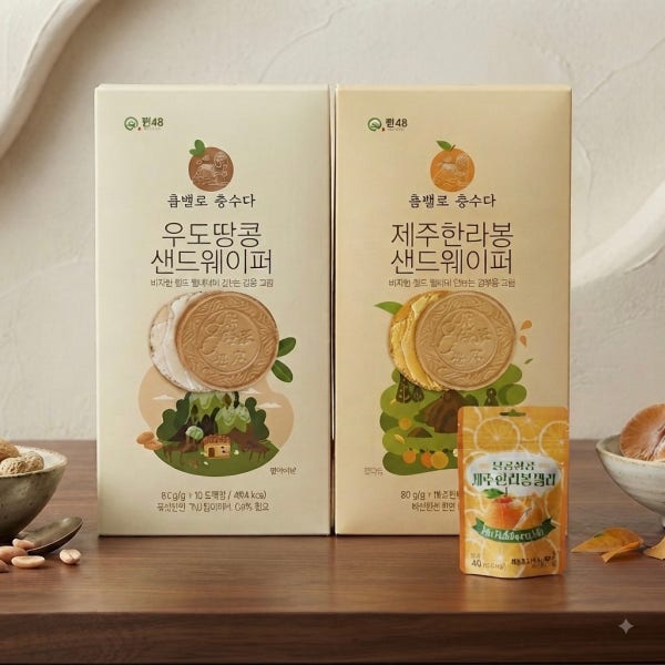 (1+1)제주 우도땅콩 한라봉 샌드 웨이퍼 과자 디저트 선물 제주젤리 제주도기념품(총2박)
