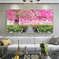 핑크 벚꽃 풍경 보석십자수 대형 풍경 DIY 사각 비즈십자수 집들이선물