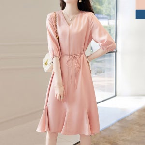 KSS 9722 여자 하늘하늘 쉬폰 브이넥 반팔 원피스