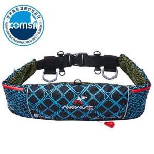 어웨이브 허리벨트형 자동팽창식 구명조끼-블랙(블루) FREE 사이즈 해양수산부 형식승인 KOMSA 콤사 착용성향상형 국내생산 선상낚시 배낚시 바다낚시