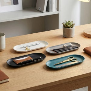 페니체 라운드 트레이 디자인 PU 가죽 펜접시 펜트레이 펜슬트레이 오브제