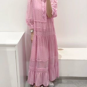 여리여리핏 물방울 나시세트 쉬폰원피스 5부소매 시스루롱원피스