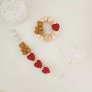 달콩심장 베어 실리콘 쪽쪽이 클립 스트랩 치발기 홀더 출산선물