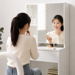 e스마트 마카롱 수납화장대 서랍 학생 틈새 화장대 600 거울포함