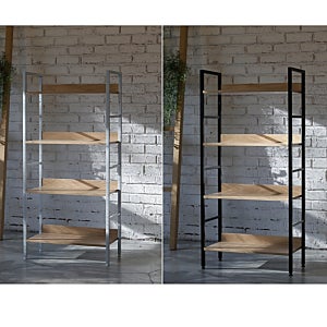 책장선반 4단 다용도 철제 우드선반장 높이조절 원목 책