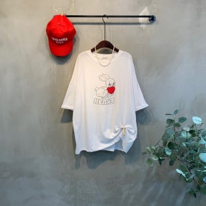 (당일발송)래빗 하트 프린팅 루즈핏 반팔 티셔츠 3color