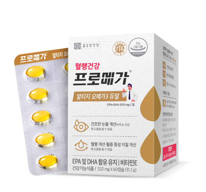 종근당건강 <b>프로</b>메가 알티지 <b>오메가</b>3 <b>듀얼</b> 520mg 12박스 혈액순환 도움을줄수있음