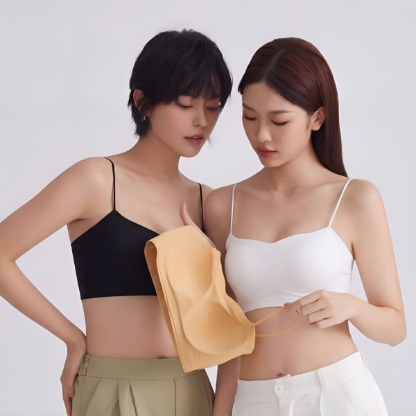 심리스브라 미니멀 어깨 얇은끈 패드일체형 등살커버 보정 스포츠 무봉제 수면 크롭브라탑
