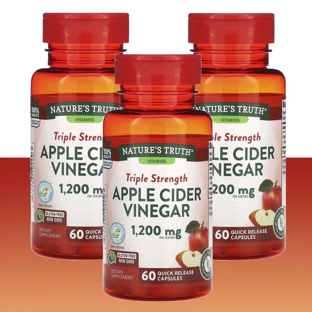 <b>네이처스트루</b> 애플사이다 비니거 사과식초 애사비 1200mg 60캡슐 3개