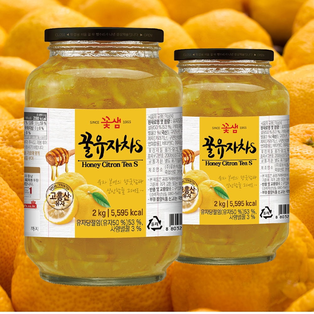 꽃샘 꿀 유자차 2kg 외 3종 액상차 유자청