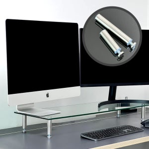 비컴피 강화유리 듀얼 모니터 받침대 와이드 1000 높은 거치대 높이조절 기본형