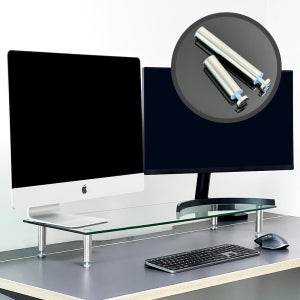 비컴피 강화유리 듀얼 모니터 받침대 와이드 1000 높은 거치대 높이조절 기본형