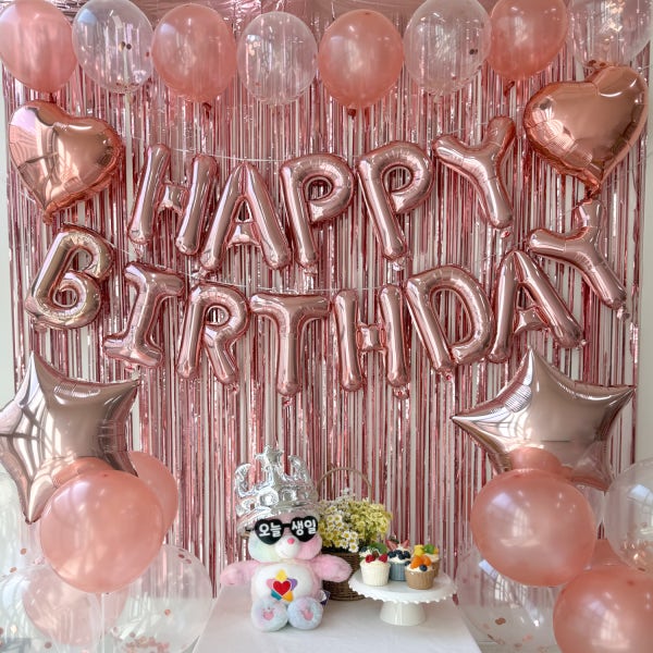 생일파티용품 로즈골드 생일 풍선 세트 장식