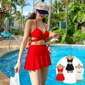 비치팜 여성 수영복 쓰리피스 와이어 볼륨업 엔시 크로스 비키니