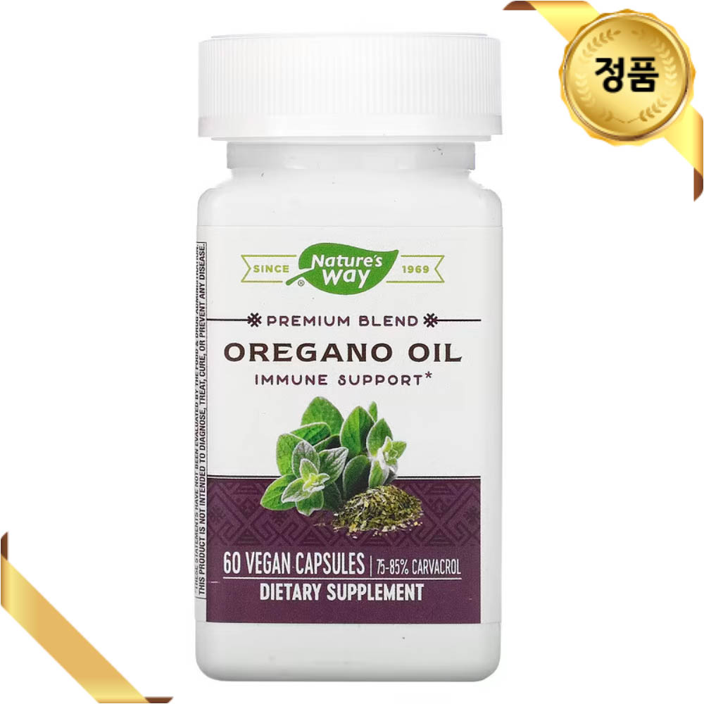 <b>네이처스웨이</b> 오레가노 오일 50mg 60 베지 캡슐 허브 아마씨 오일 카르바크롤 <b>레시틴</b>