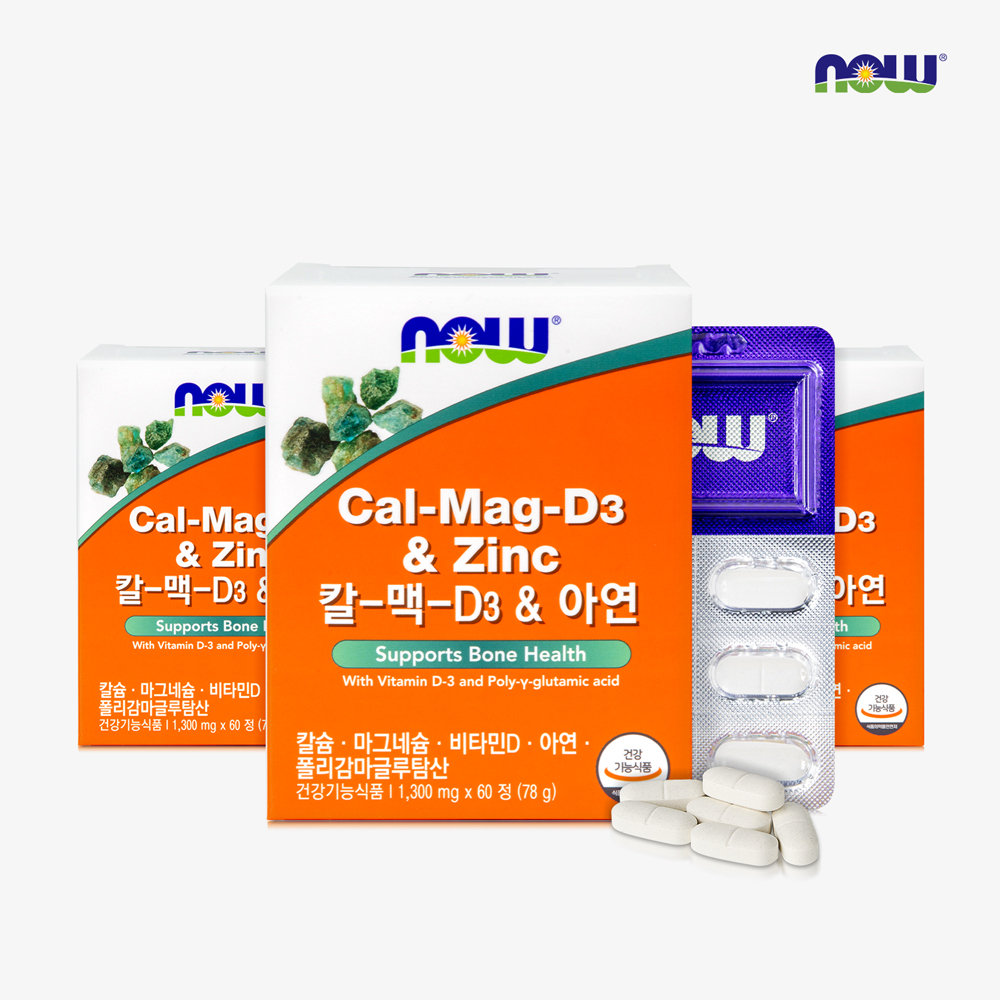 [슈퍼적립] <b>나우푸드 칼슘</b> 마그네슘 비타민D 아연 칼마디 60정, 3개