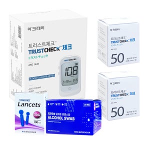 일본 아크레이 트러스트체크 혈당측정기+시험지100매(28년06월)+채혈침110개+알콜솜100매