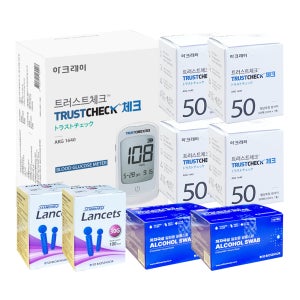 일본 아크레이 트러스트체크 혈당측정기+시험지200매(28년06월)+채혈침210개+알콜솜200매