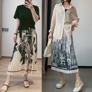 프린트 나염 플리츠 롱스커트 여성 밴딩 데일리 오피스룩 스커트 여자여자몰